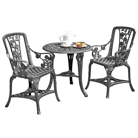 Three-Piece Rose Armchair Bistro Set - Pewter